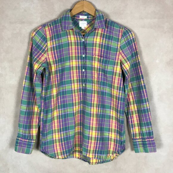 J CREW Women's Multi-color Plaid Pop Over Shirt XXS - Picture 5 of 5